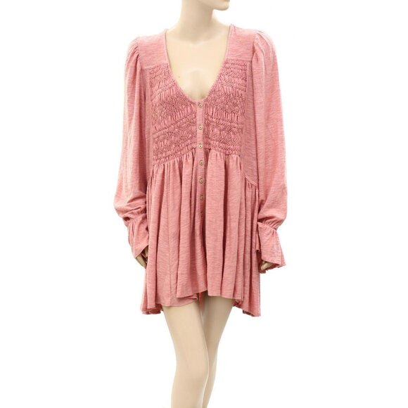 Free People Don't Call Me Baby Tunic Mini Dress Buttondown Oversized S 256740 - Picture 4 of 8